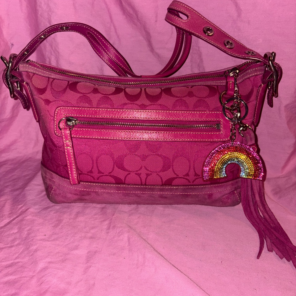 Coach East West Hot Pink Leather Suede Bag L0459363